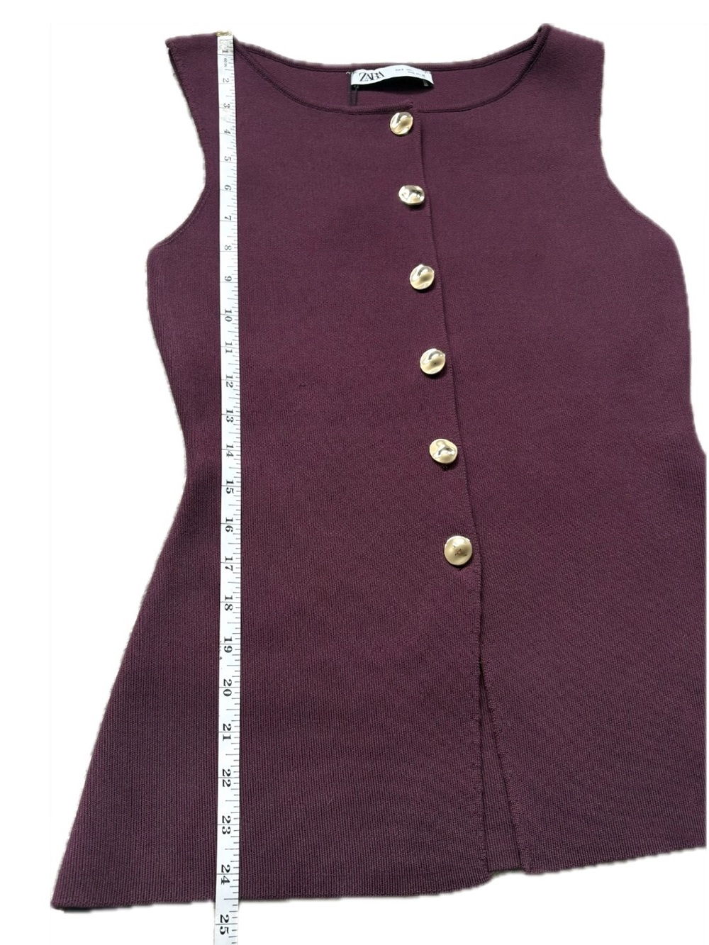 Zara Burgundy Knit Waistcoat Vest Top Gold Buttons Size Small - Picture 4 of 7